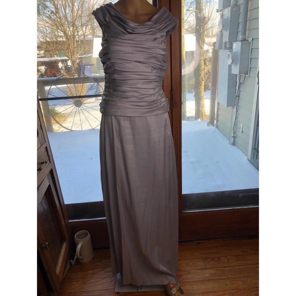 David bridal Gray off shoulder Ruched Evening Gown Floor-Length Dress 6
